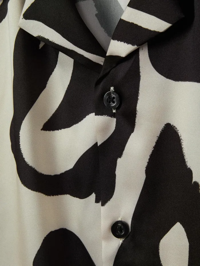 Men Reiss Shirts Croft Relaxed Cuban Collar Shirt Blackecru