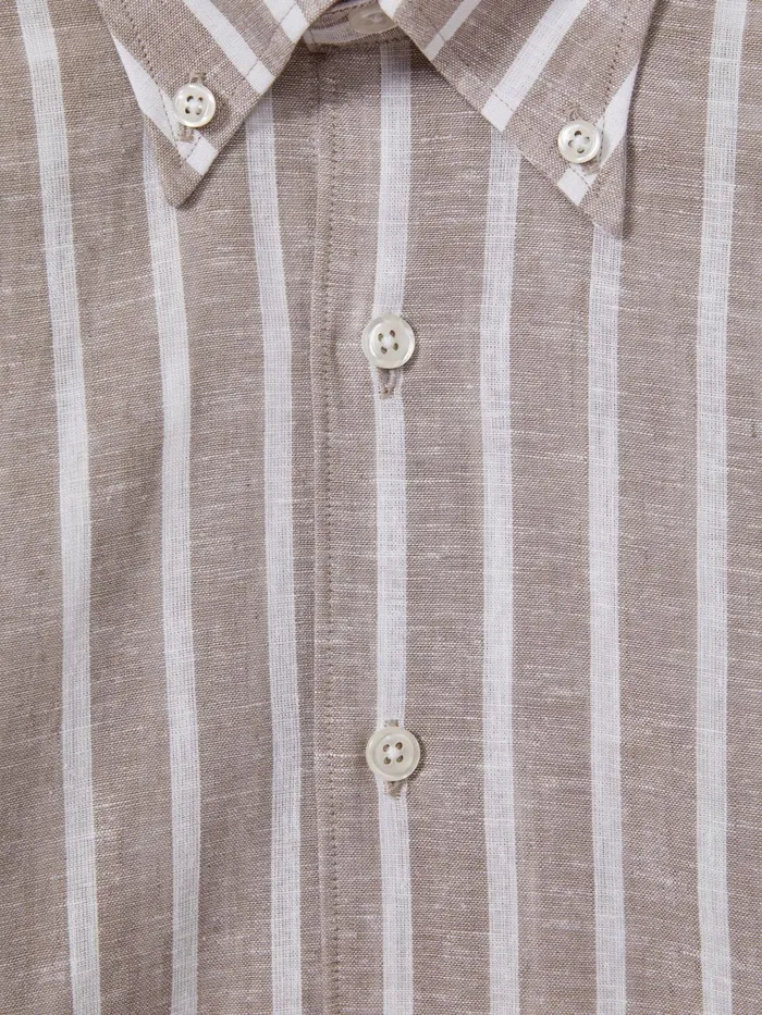 Men Reiss Shirts Jacobson CottonLinen Striped Shirt Beige