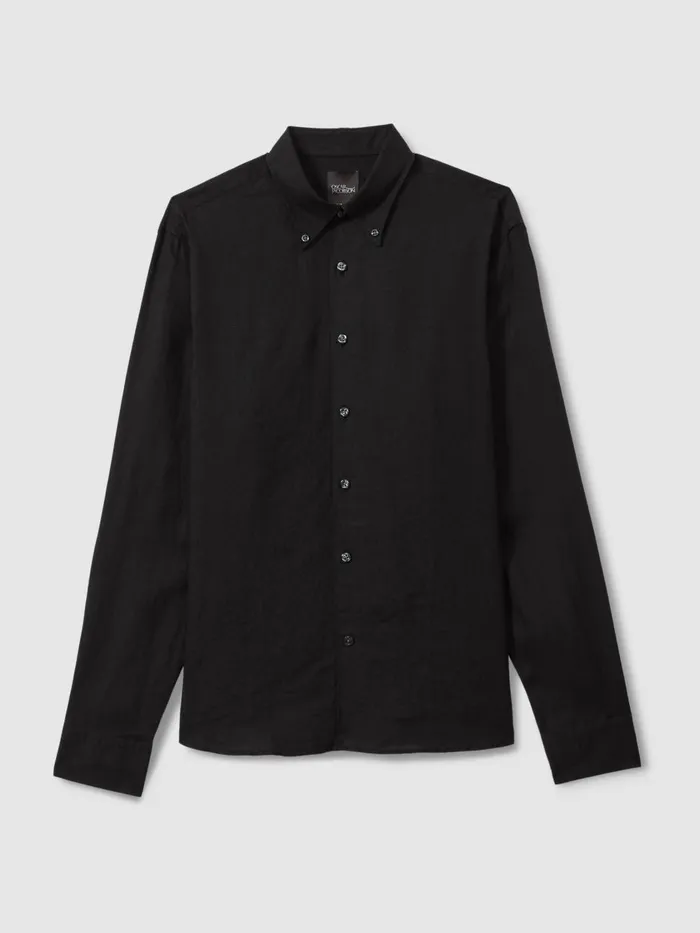 Men Reiss Shirts Jacobson Linen Button Down Collar Shirt Black