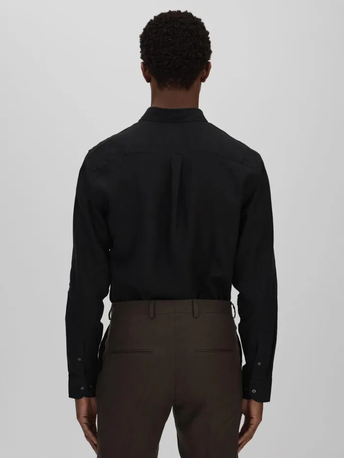 Men Reiss Shirts Jacobson Linen Button Down Collar Shirt Black