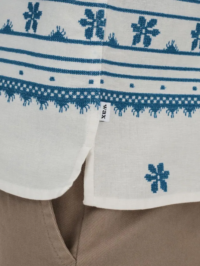 Men Reiss Shirts London Relaxed Cotton Linen Embroidered Shirt Blueecru