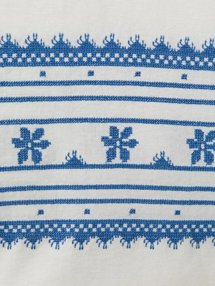 Men Reiss Shirts London Relaxed Cotton Linen Embroidered Shirt Blueecru