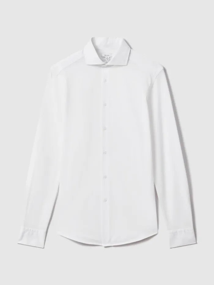 Men Reiss Shirts Nate Cutaway Collar Jersey Slim Fit Shirt White
