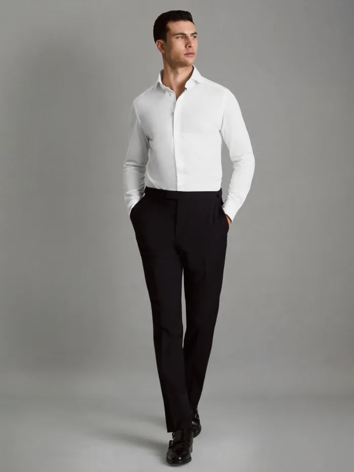 Men Reiss Shirts Nate Cutaway Collar Jersey Slim Fit Shirt White
