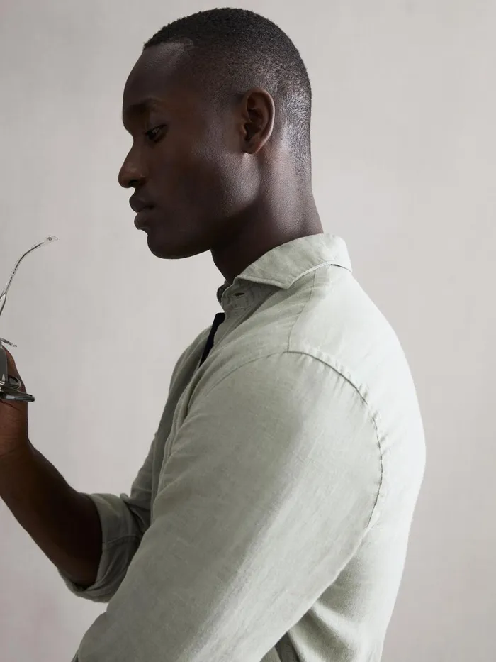 Men Reiss Shirts Ruban Linen ButtonThrough Shirt Sage