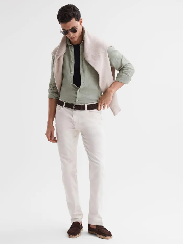 Men Reiss Shirts Ruban Linen ButtonThrough Shirt Sage