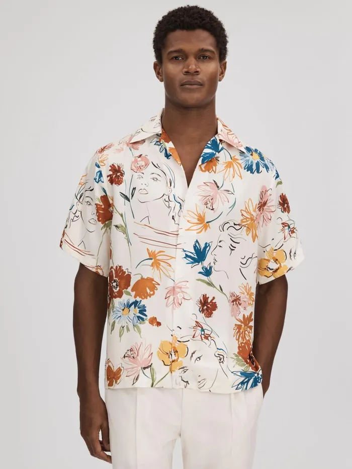 Men Reiss Shirts Serra Printed Cuban Collar Shirt Multi
