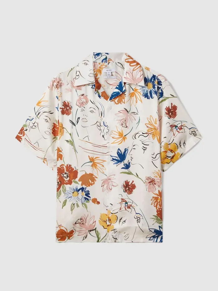 Men Reiss Shirts Serra Printed Cuban Collar Shirt Multi