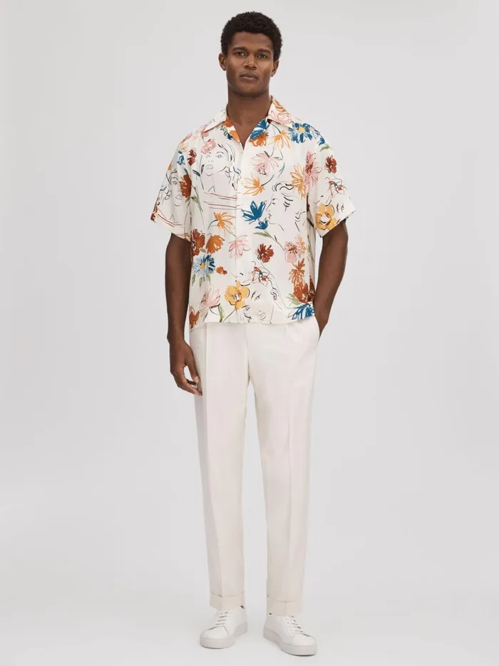 Men Reiss Shirts Serra Printed Cuban Collar Shirt Multi