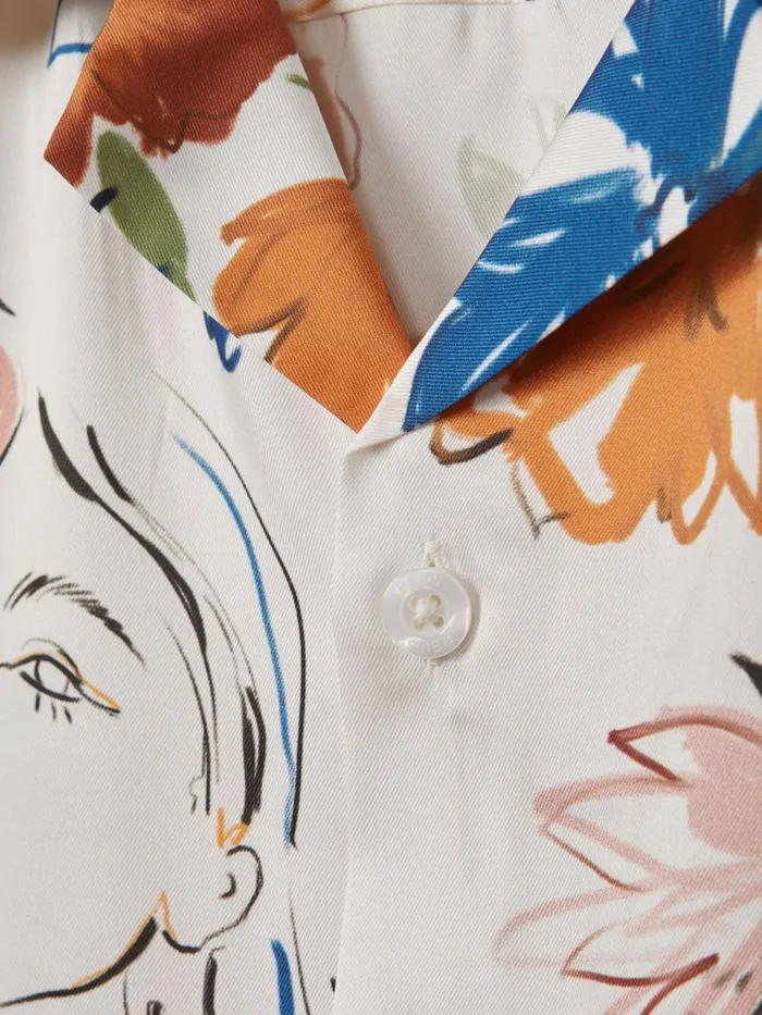 Men Reiss Shirts Serra Printed Cuban Collar Shirt Multi