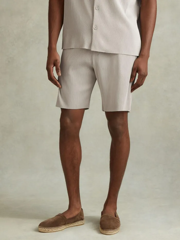 Men Reiss Shorts Conor Ribbed Elasticated Waist Shorts Silver