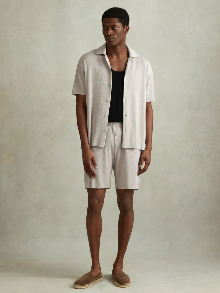 Men Reiss Shorts Conor Ribbed Elasticated Waist Shorts Silver