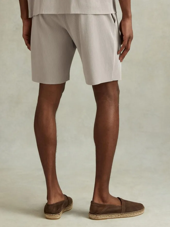 Men Reiss Shorts Conor Ribbed Elasticated Waist Shorts Silver