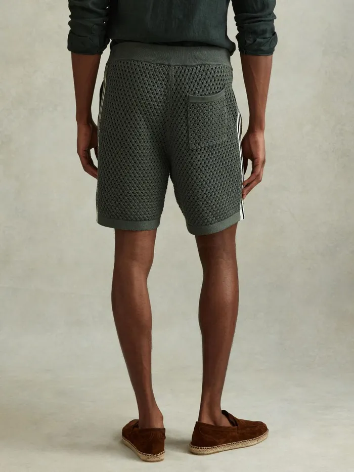 Men Reiss Shorts Creek Cotton Blend Crochet Drawstring Shorts Dark Sage Green