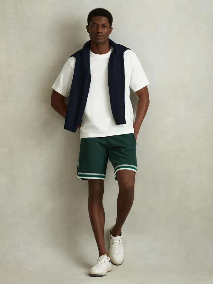 Men Reiss Shorts Jack Knitted Elasticated Waist Shorts Green Multi