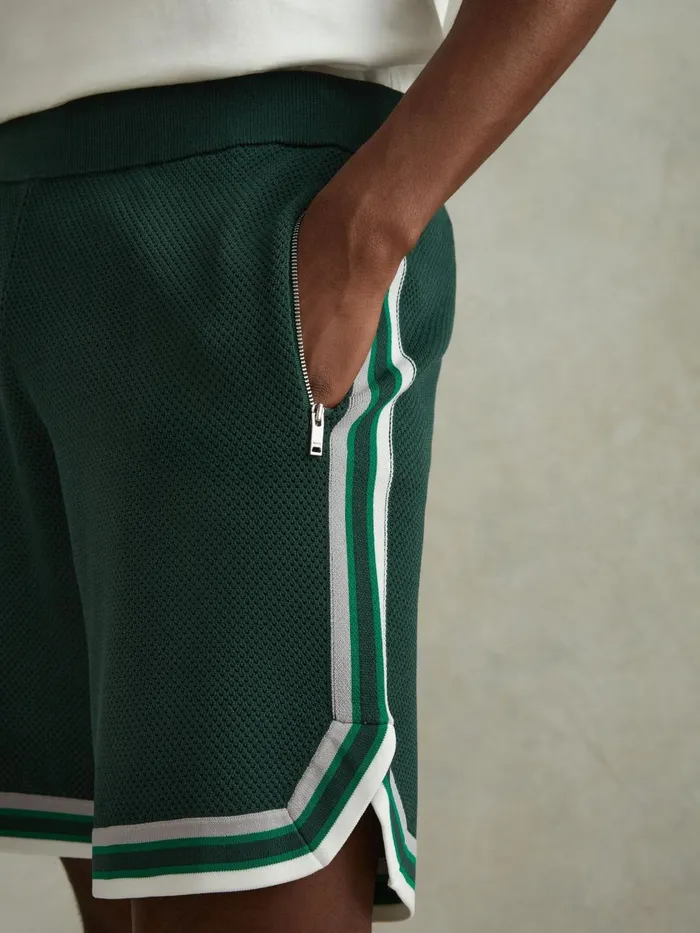 Men Reiss Shorts Jack Knitted Elasticated Waist Shorts Green Multi