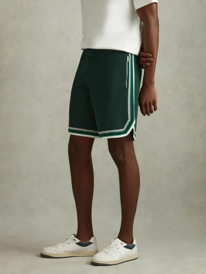 Men Reiss Shorts Jack Knitted Elasticated Waist Shorts Green Multi