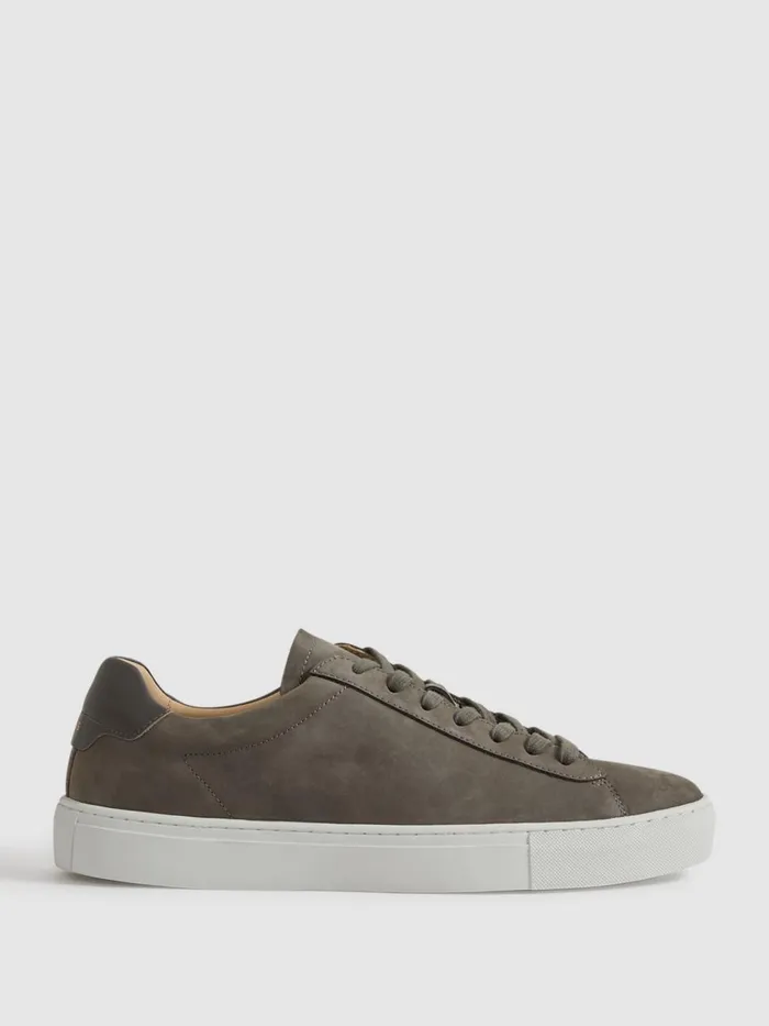 Men Reiss Sneakers Finley Leather Trainers Grey