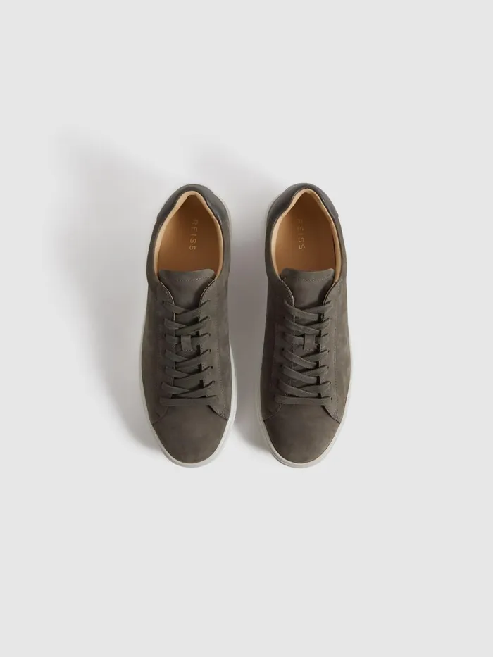 Men Reiss Sneakers Finley Leather Trainers Grey
