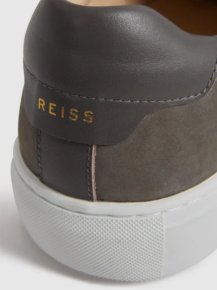 Men Reiss Sneakers Finley Leather Trainers Grey