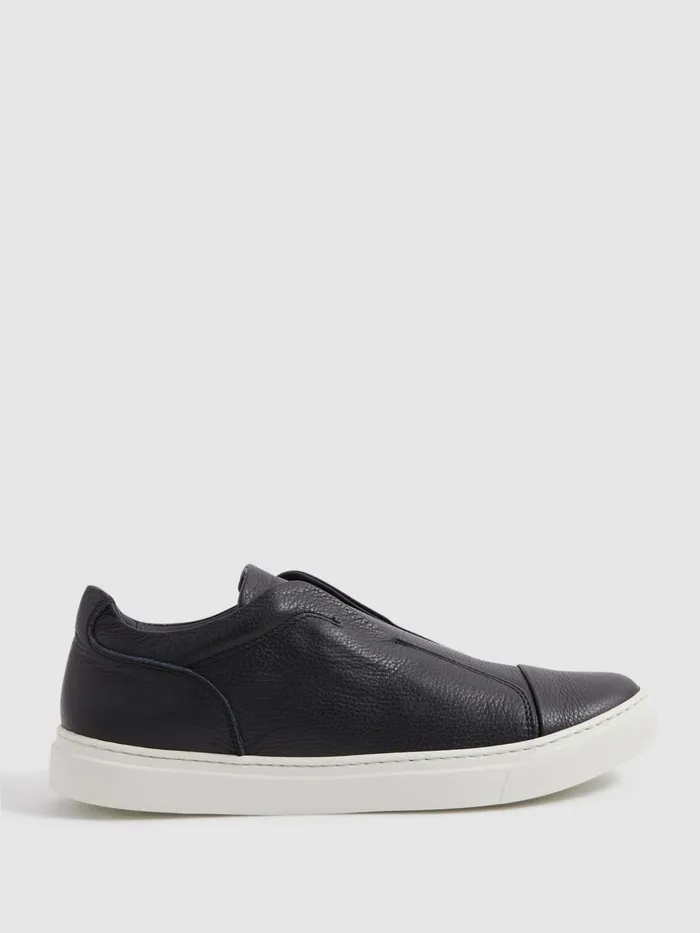Men Reiss Sneakers London Leather SlipOns Trainers Dark Navy