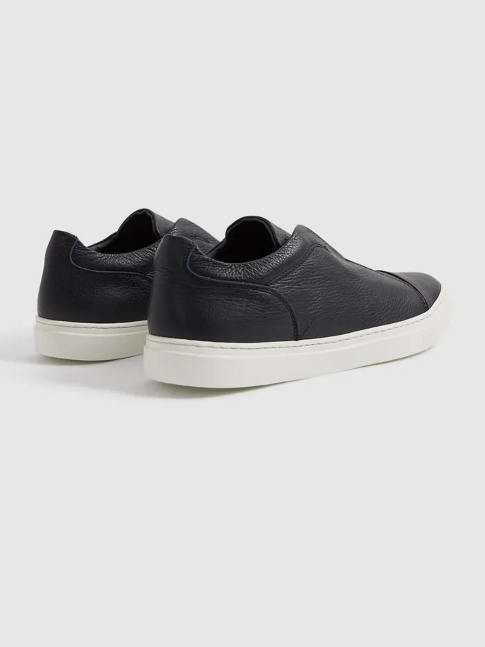 Men Reiss Sneakers London Leather SlipOns Trainers Dark Navy