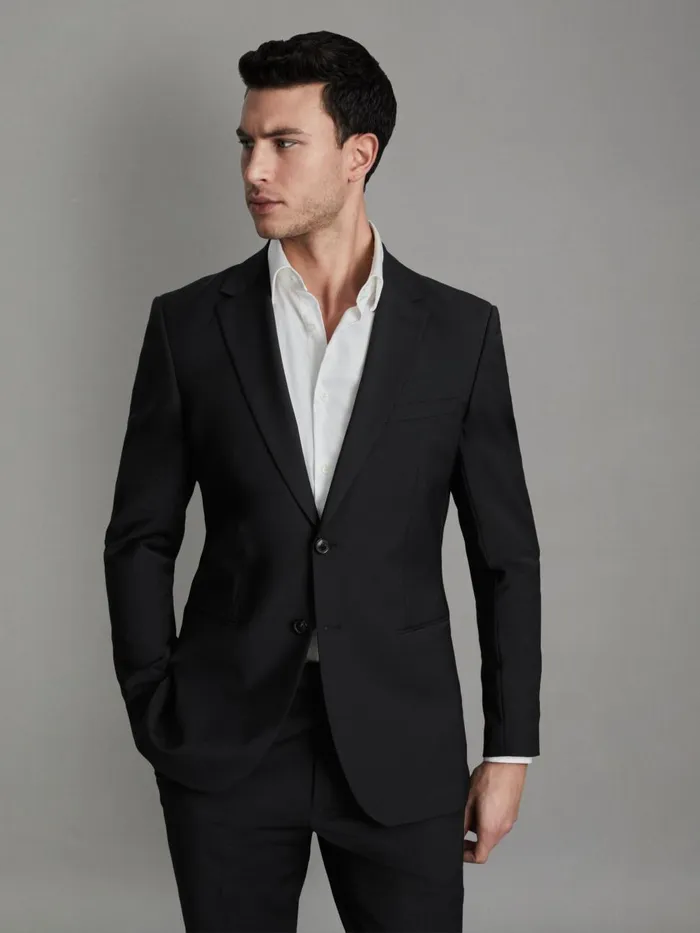 Men Reiss Suits and Tailoring Hope Modern Fit Wool Blend Single Breasted Blazer Black
