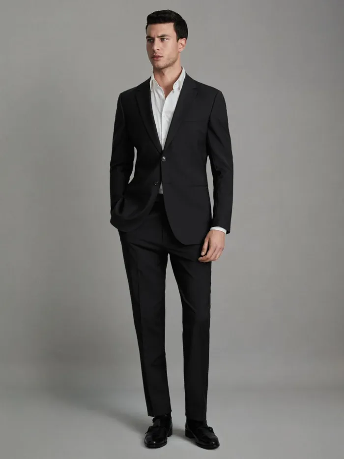 Men Reiss Suits and Tailoring Hope Modern Fit Wool Blend Single Breasted Blazer Black