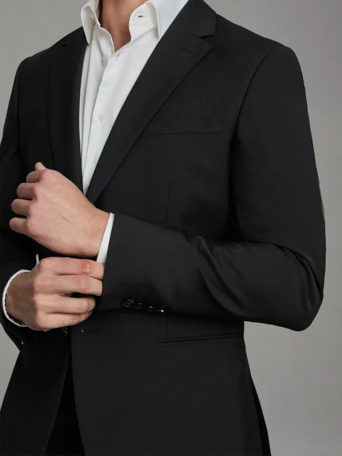 Men Reiss Suits and Tailoring Hope Modern Fit Wool Blend Single Breasted Blazer Black