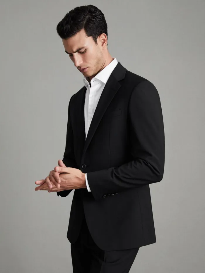 Men Reiss Suits and Tailoring Hope Modern Fit Wool Blend Single Breasted Blazer Black