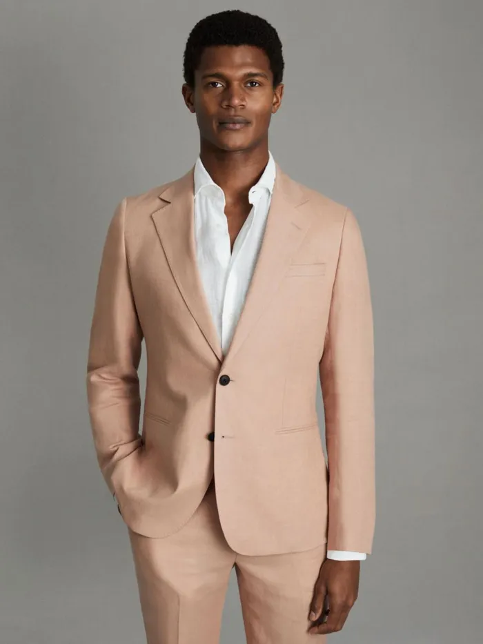 Men Reiss Suits and Tailoring Kin Slim Fit Single Breasted Linen Blazer Pink