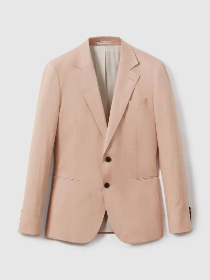 Men Reiss Suits and Tailoring Kin Slim Fit Single Breasted Linen Blazer Pink