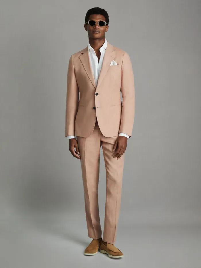 Men Reiss Suits and Tailoring Kin Slim Fit Single Breasted Linen Blazer Pink