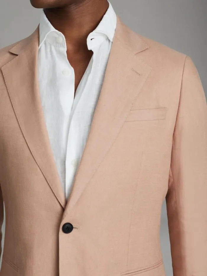 Men Reiss Suits and Tailoring Kin Slim Fit Single Breasted Linen Blazer Pink