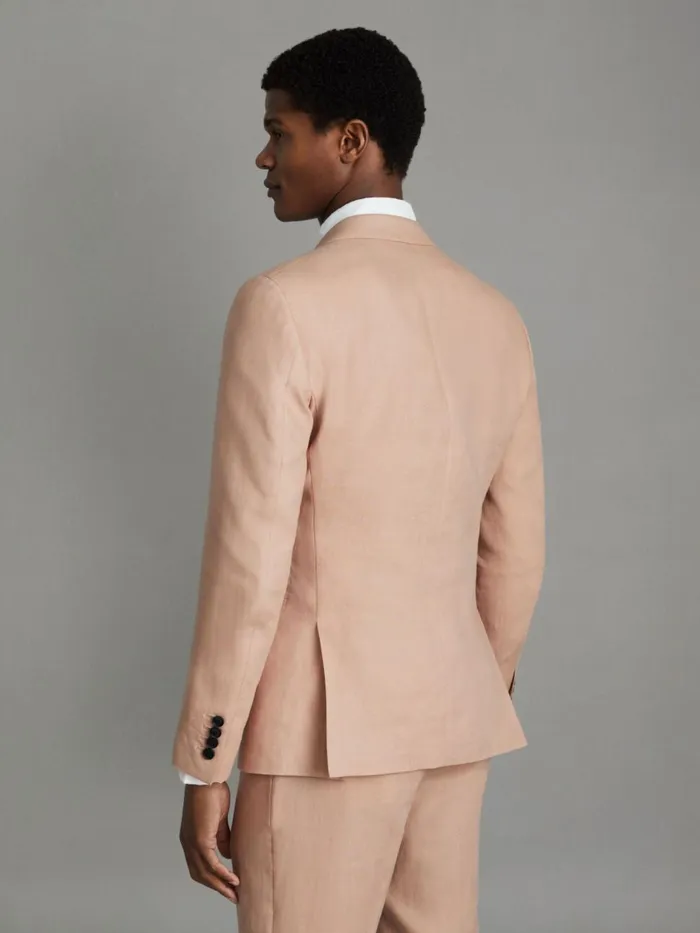 Men Reiss Suits and Tailoring Kin Slim Fit Single Breasted Linen Blazer Pink