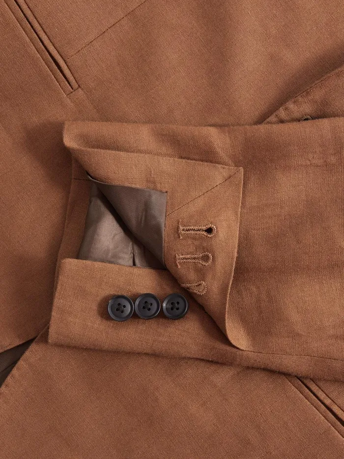 Men Reiss Suits and Tailoring Kin Slim Fit Single Breasted Linen Blazer Tobacco Brown