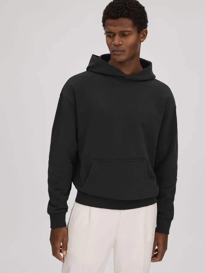 Men Reiss Sweats Hoodies and Joggers Alexander Casual Fit Cotton Hoodie Washed Black Men Reiss Sweats Hoodies and Joggers Alexander Casual Fit Cotton Hoodie Washed Black