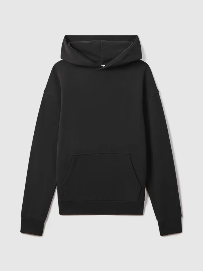 Men Reiss Sweats Hoodies and Joggers Alexander Casual Fit Cotton Hoodie Washed Black