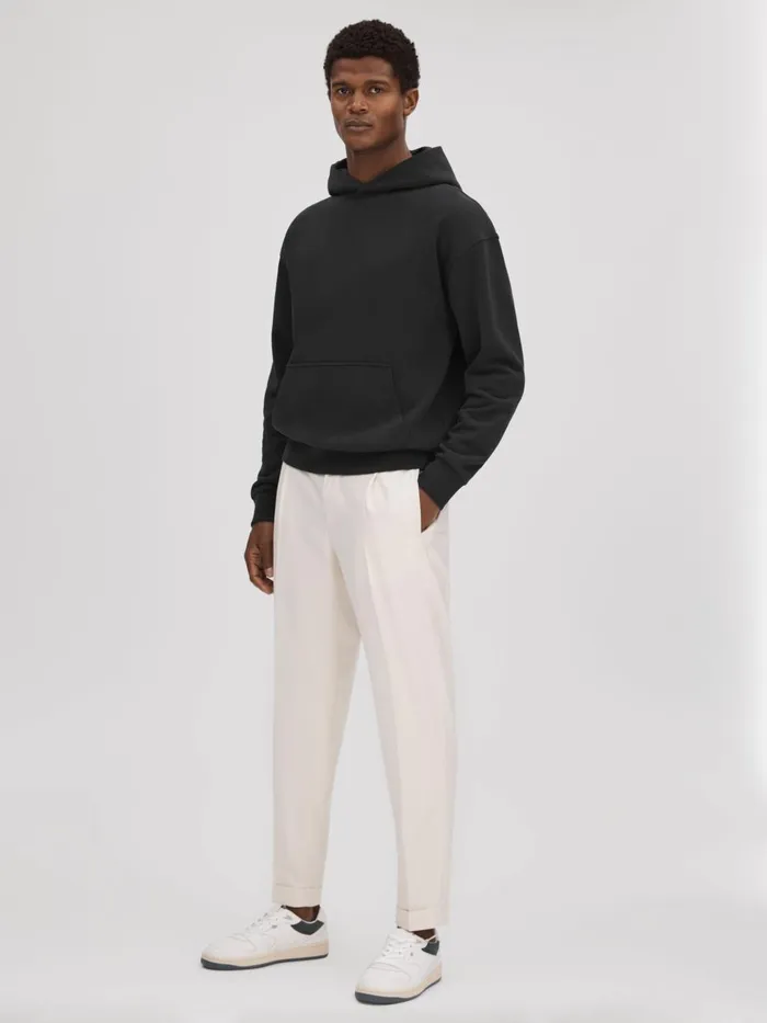 Men Reiss Sweats Hoodies and Joggers Alexander Casual Fit Cotton Hoodie Washed Black
