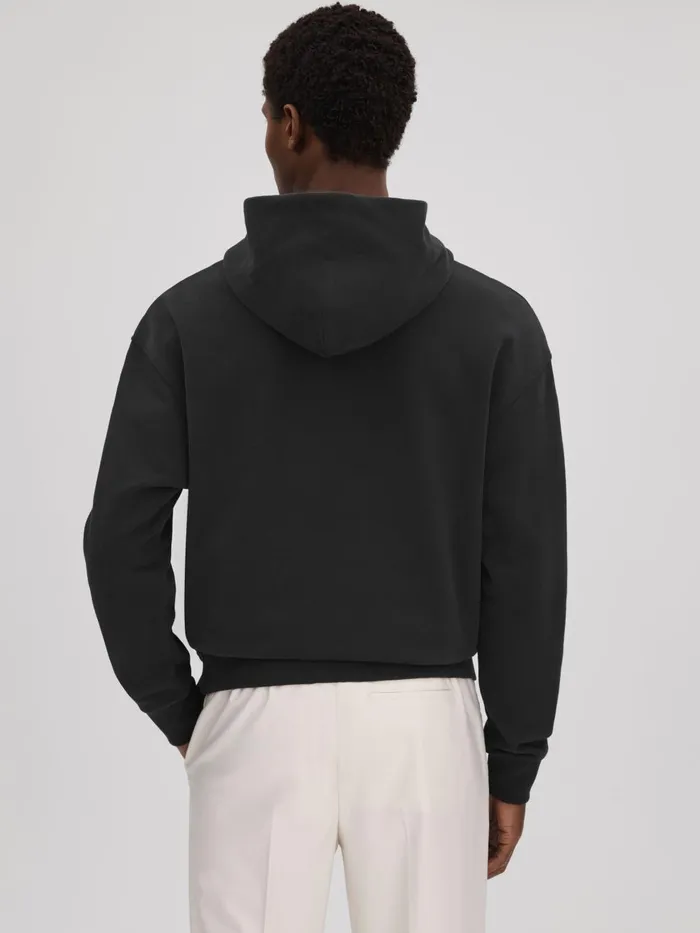 Men Reiss Sweats Hoodies and Joggers Alexander Casual Fit Cotton Hoodie Washed Black