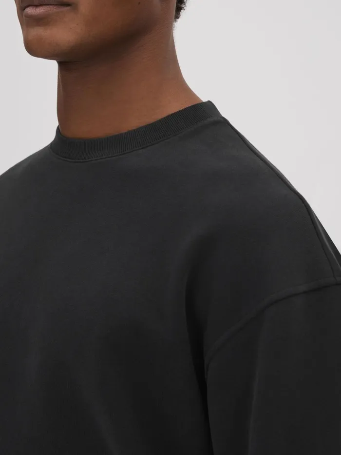 Men Reiss Sweats Hoodies and Joggers Alistar Cotton Crew Neck Sweatshirt Washed Black