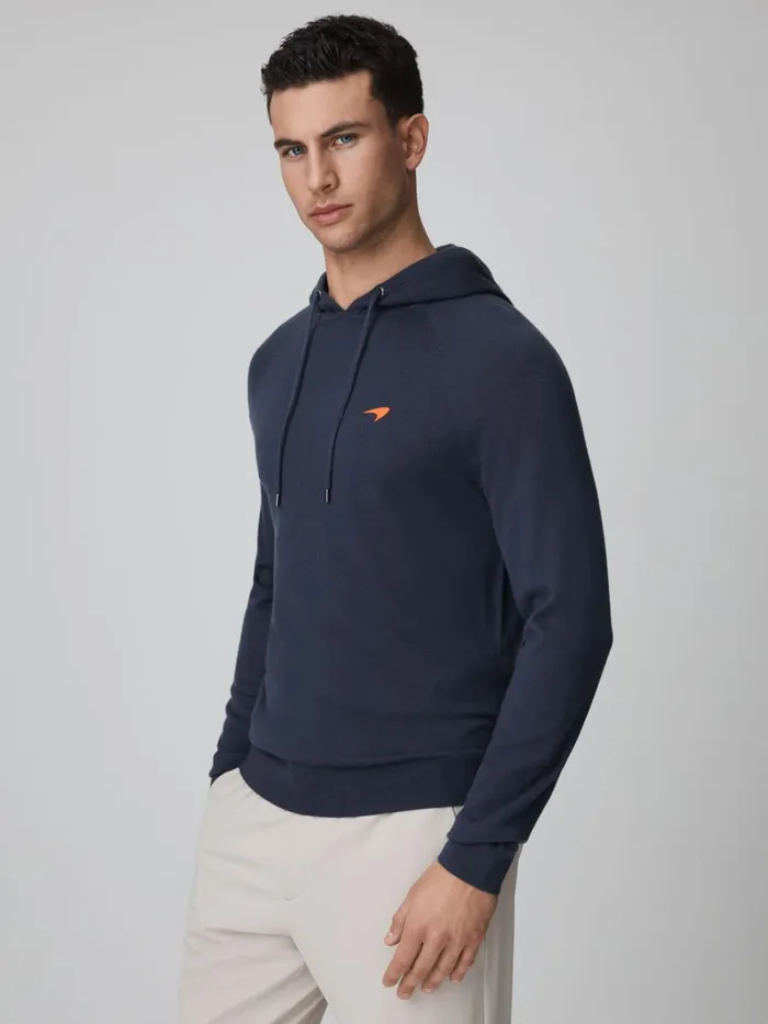Men Reiss Sweats Hoodies and Joggers F1 Merino Wool Hoodie Airforce Blue