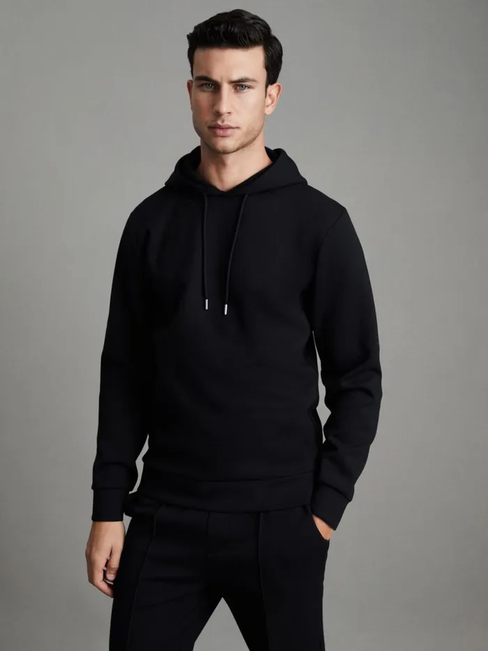 Men Reiss Sweats Hoodies and Joggers Fabien Interlock Jersey Drawstring Hoodie Navy Men Reiss Sweats Hoodies and Joggers Fabien Interlock Jersey Drawstring Hoodie Navy