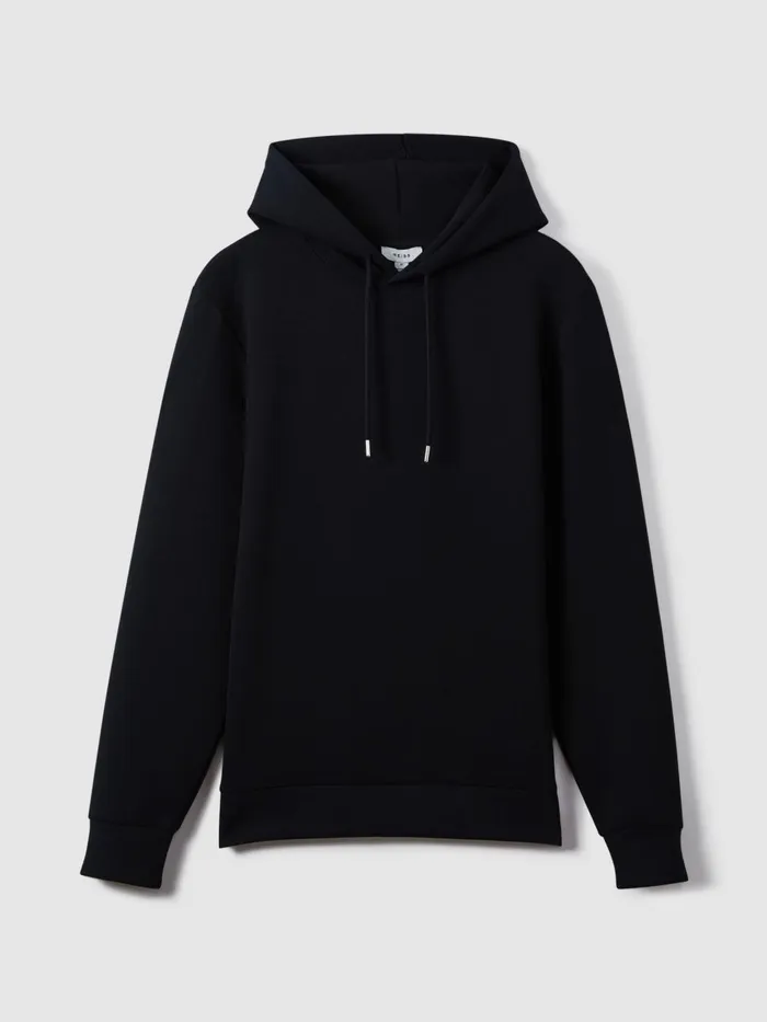 Men Reiss Sweats Hoodies and Joggers Fabien Interlock Jersey Drawstring Hoodie Navy