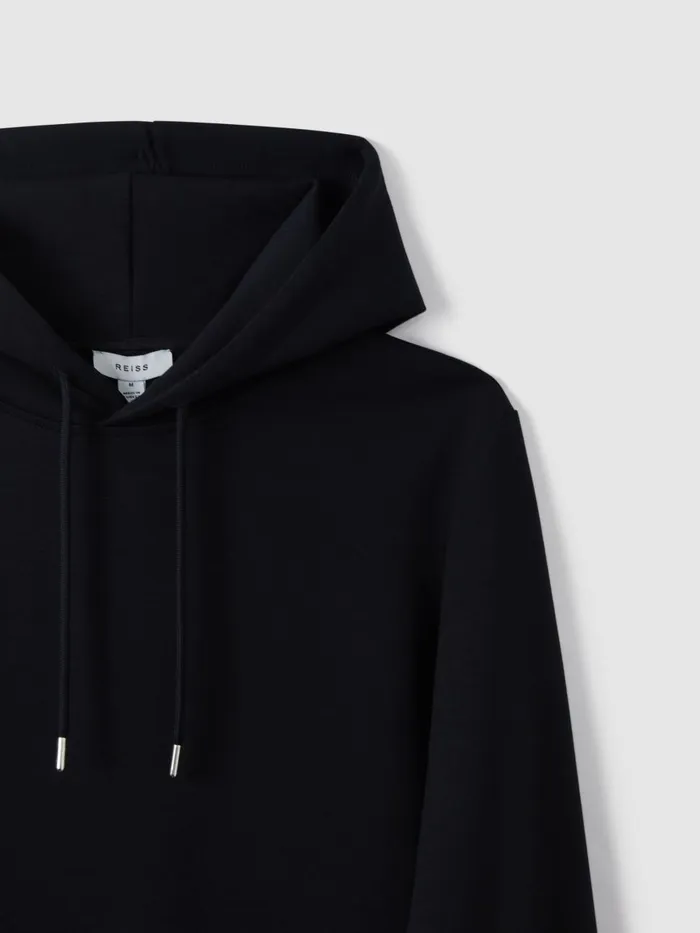 Men Reiss Sweats Hoodies and Joggers Fabien Interlock Jersey Drawstring Hoodie Navy