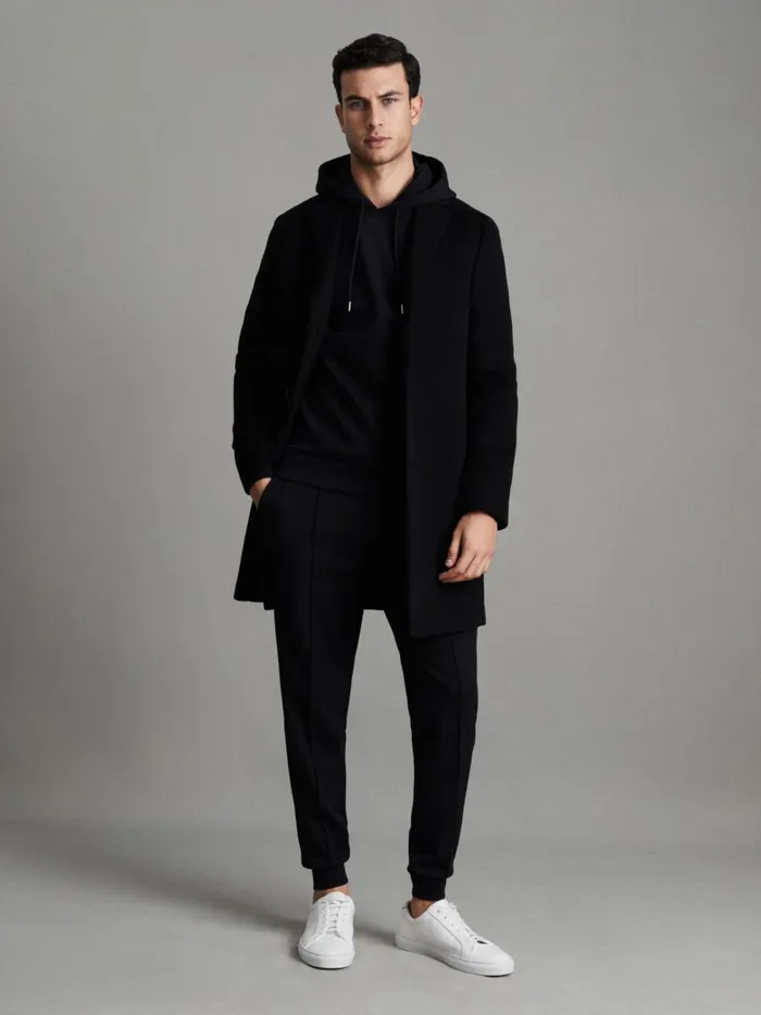 Men Reiss Sweats Hoodies and Joggers Fabien Interlock Jersey Drawstring Hoodie Navy
