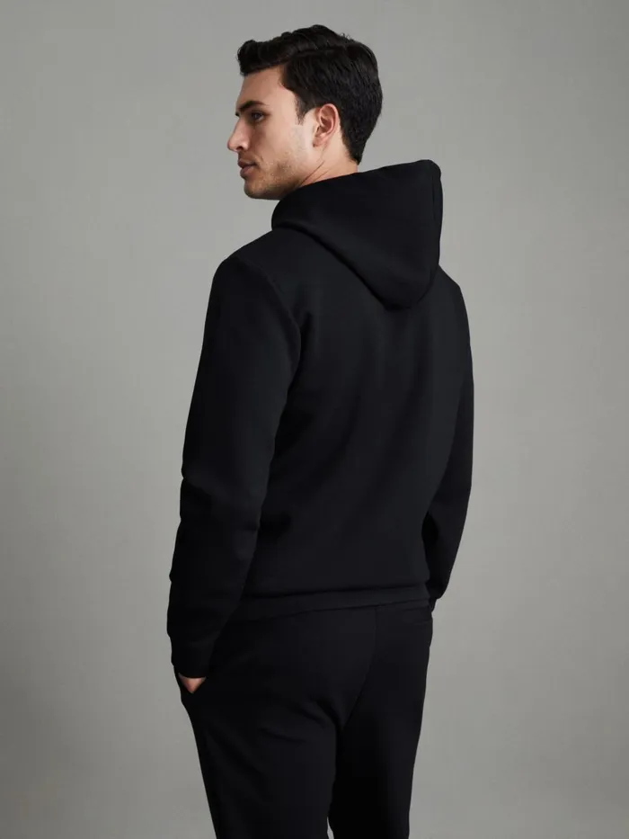 Men Reiss Sweats Hoodies and Joggers Fabien Interlock Jersey Drawstring Hoodie Navy