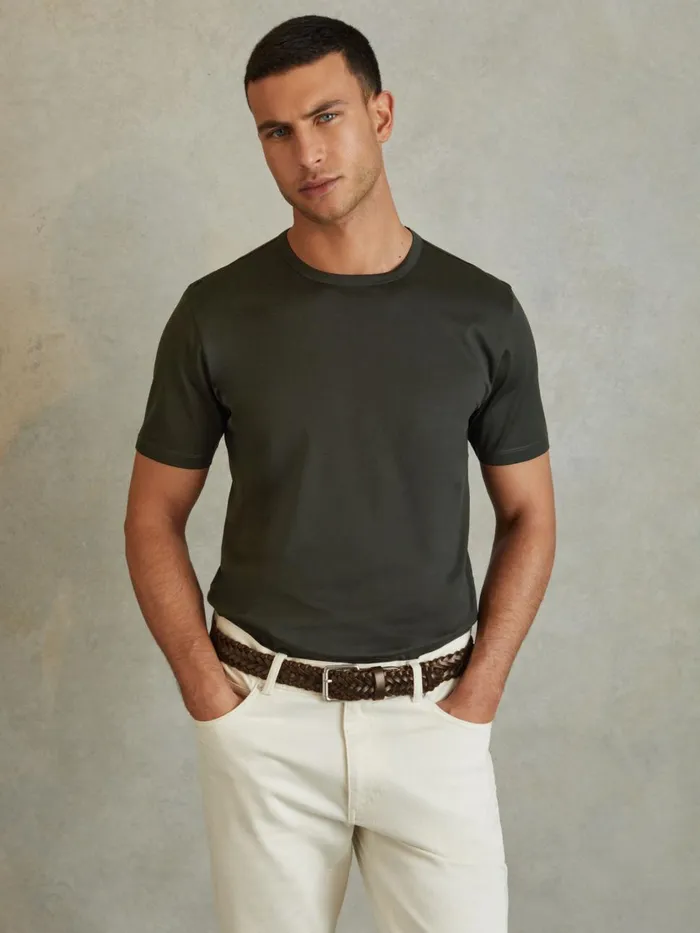 Men Reiss TShirts Caspian Mercerised Cotton Crew Neck TShirt Dark Olive Green Men Reiss TShirts Caspian Mercerised Cotton Crew Neck TShirt Dark Olive Green