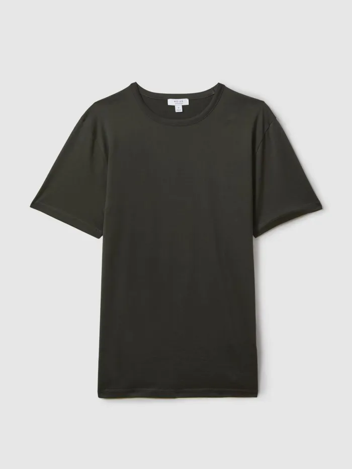 Men Reiss TShirts Caspian Mercerised Cotton Crew Neck TShirt Dark Olive Green
