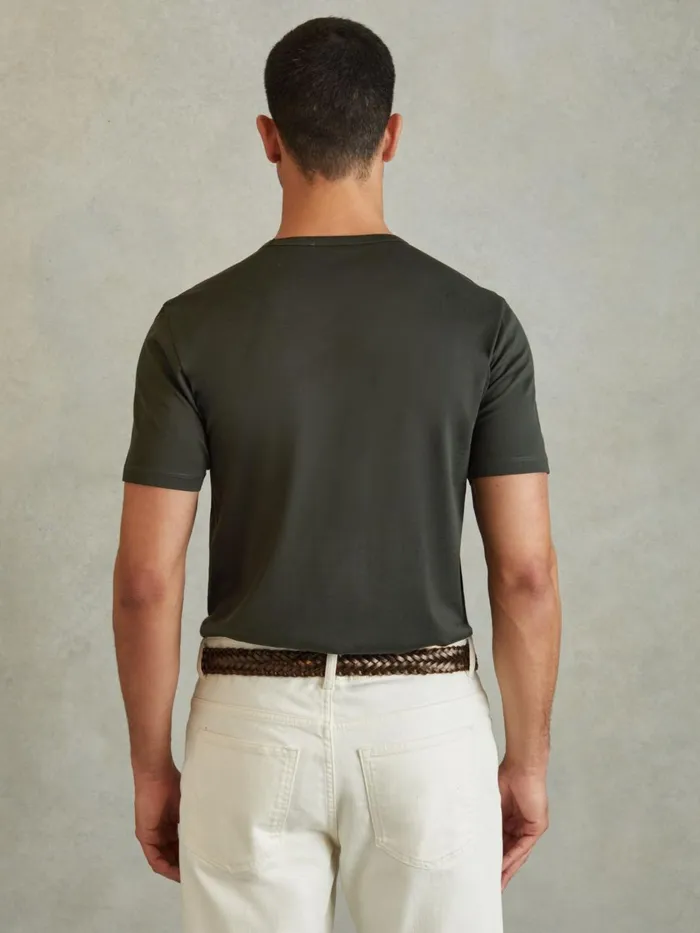 Men Reiss TShirts Caspian Mercerised Cotton Crew Neck TShirt Dark Olive Green